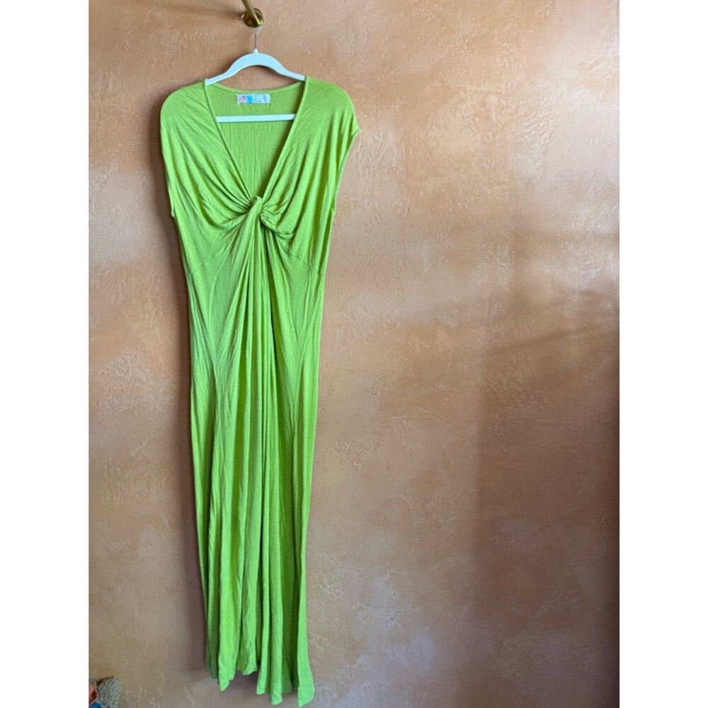 Free People Beach Linen Blend Lime Green Twist Front Maxi Dress Boho Medium